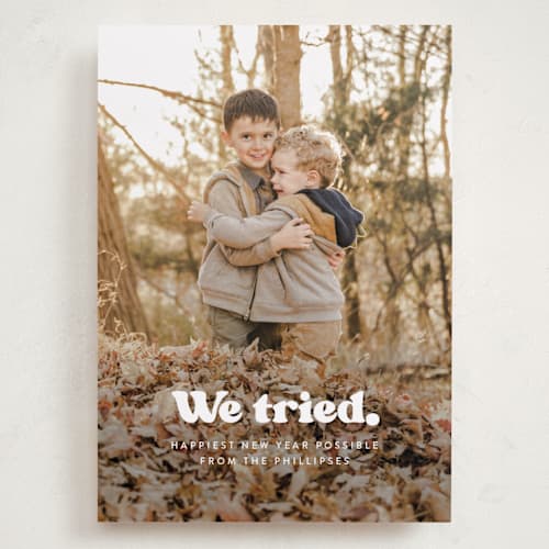 This is a snowy night holiday photo cards with standard by Itsy Belle Studio called we tried. printing on recycled smooth signature in grand