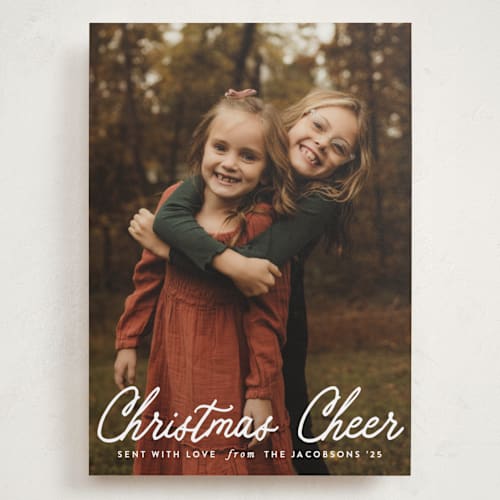 This is a snowfall holiday photo cards with standard by Karidy Walker called cheerful script printing on recycled smooth signature in grand