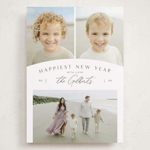 This is a pine holiday photo cards with standard by Michelle Taylor called modern trio printing on recycled smooth signature in grand