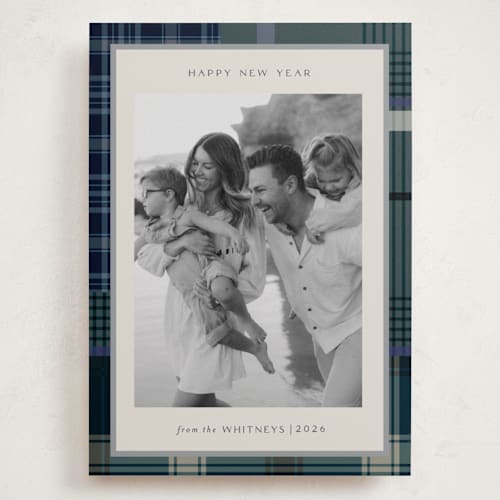 This is a sea holiday photo cards with standard by Makewells called antiqued plaid printing on recycled smooth signature in grand