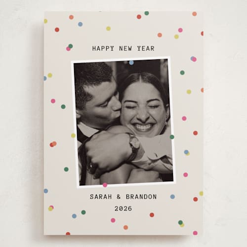 This is a ecru holiday photo cards with standard by Kercia Jane called confetti moment printing on recycled smooth signature in grand