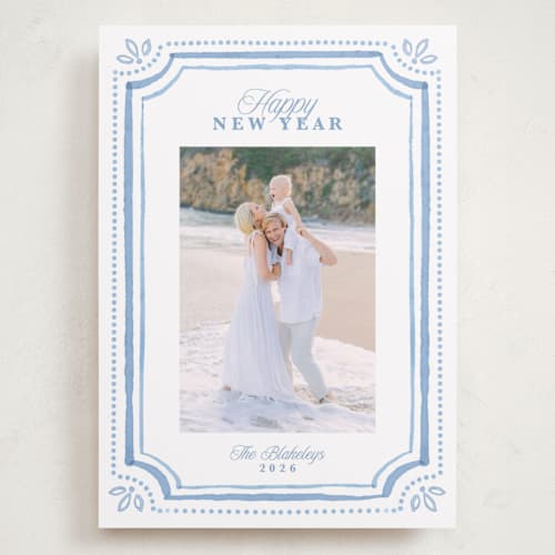 This is a blue jay holiday photo cards with standard by Melanie Kosuge called fine frame printing on recycled smooth signature in grand