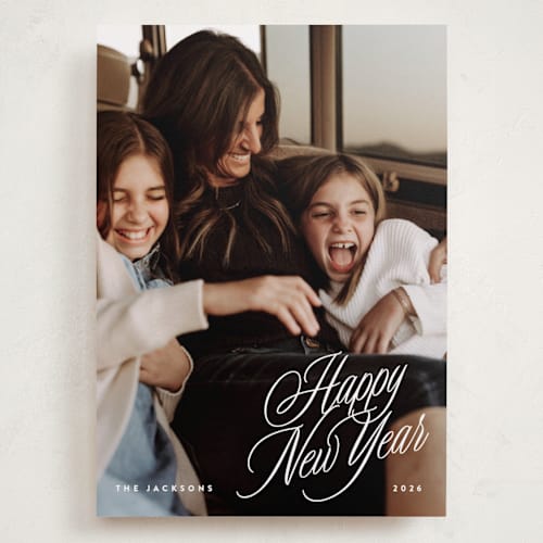 This is a cloud holiday photo cards with standard by JoAnn Jinks called calligraphed printing on recycled smooth signature in grand