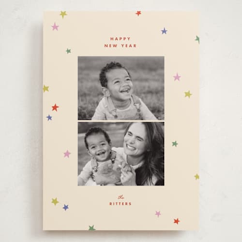 This is a cherry holiday photo cards with standard by Ellen Schlegelmilch called starshine printing on recycled smooth signature in grand