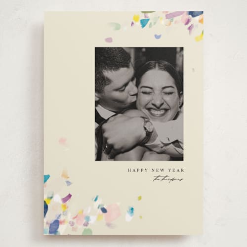 This is a eggnog holiday photo cards with standard by Eric Ransom called dabbed confetti printing on recycled smooth signature in grand