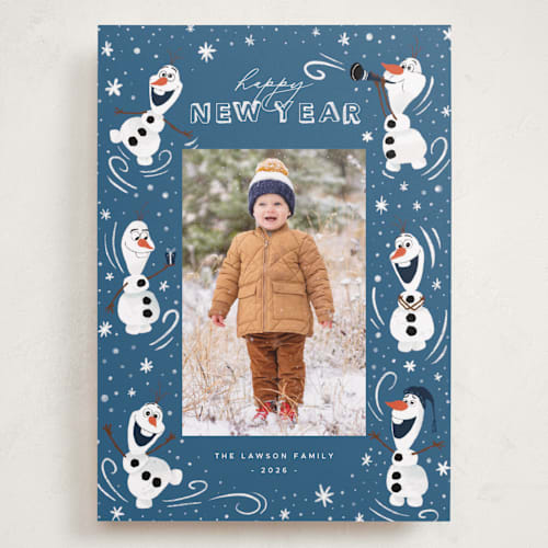 This is a night holiday photo cards with standard by Orasie called disney's frozen olaf holiday fun printing on recycled smooth signature in grand