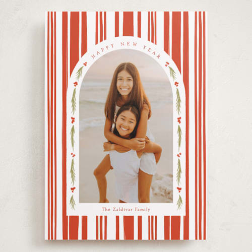 This is a peppermint holiday photo cards with standard by Robert and Stella called peppermint stripe printing on recycled smooth signature in grand