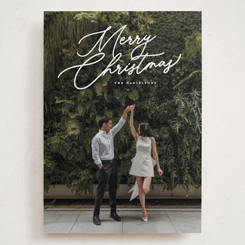 This is a snowfall holiday photo cards with standard by Melanie Kosuge called merry monoline printing on recycled smooth signature in grand