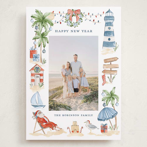 This is a sea salt holiday photo cards with standard by Sarah Knight called beach holidays printing on recycled smooth signature in grand