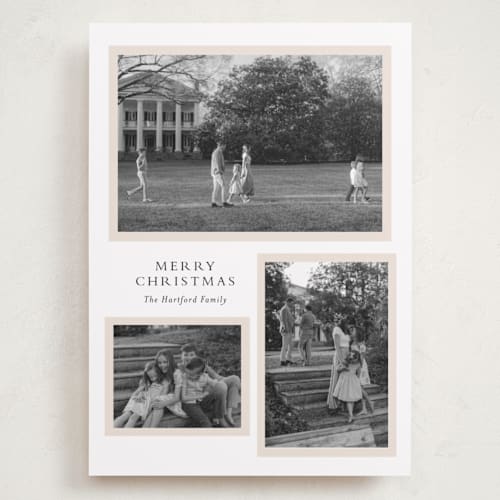 This is a ivory holiday photo cards with standard by Angela Thompson called triple frame printing on recycled smooth signature in grand