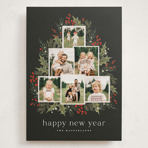 This is a wreath holiday photo cards with standard by Wildfield Paper Co called o' christmas tree printing on recycled smooth signature in grand