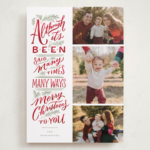 This is a holly berry holiday photo cards with standard by Wildfield Paper Co called merry christmas to you printing on recycled smooth signature in grand