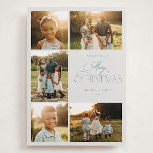 This is a blue spruce holiday photo cards with standard by Benita Crandall called yuletide printing on recycled smooth signature in grand