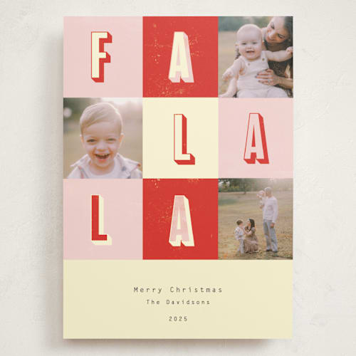 This is a candy cane holiday photo cards with standard by Peony Rose Design called fa la la christmas printing on recycled smooth signature in grand