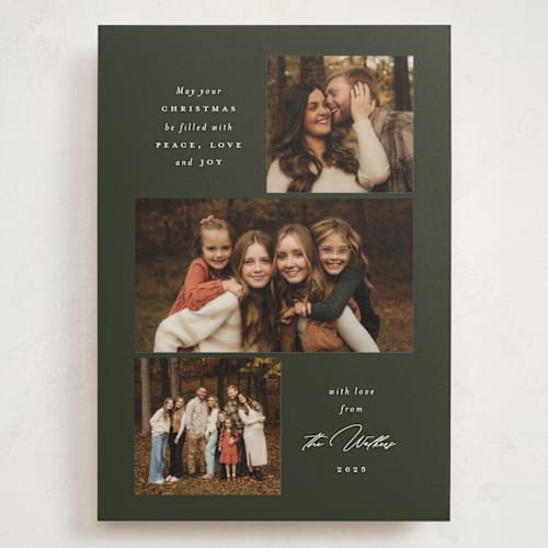 This is a pine holiday photo cards with standard by Emily Betts called three simplicity printing on recycled smooth signature in grand