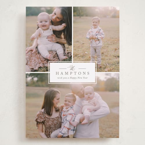 This is a taupe holiday photo cards with standard by Brianne Larsen called framed name printing on recycled smooth signature in grand