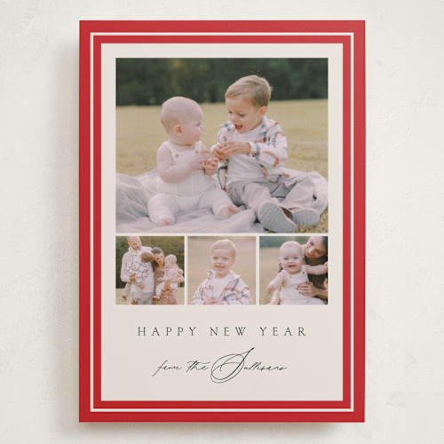 This is a poinsettia holiday photo cards with standard by Amy Kross called tailored printing on recycled smooth signature in grand