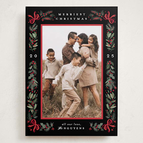 This is a festive holiday photo cards with standard by Makewells called sparkly bows printing on recycled smooth signature in grand