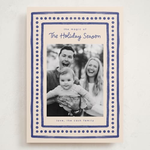 This is a azure holiday photo cards with standard by Megan Cash called textiles printing on recycled smooth signature in grand