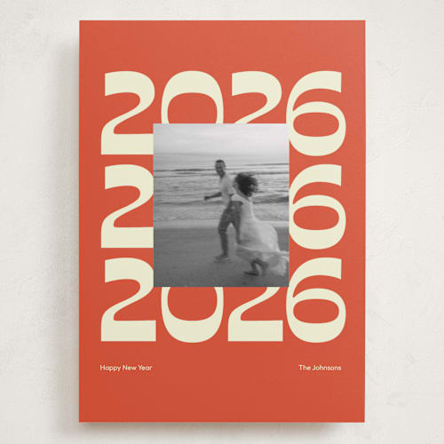 This is a tangerine holiday photo cards with standard by Olivia Faye Co called minimal 2026 printing on recycled smooth signature in grand