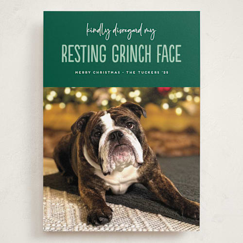 This is a noble fir holiday photo cards with standard by Erica Krystek called grinch face printing on recycled smooth signature in grand