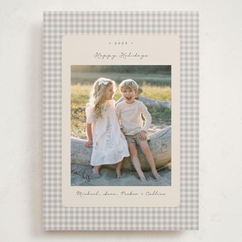 This is a ash holiday photo cards with standard by Emily Betts called gingham vintage printing on recycled smooth signature in grand