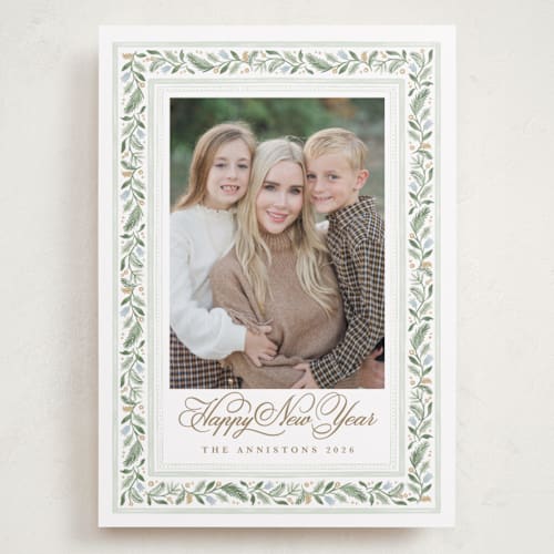 This is a mint holiday photo cards with standard by Kristen Smith called painted garland printing on recycled smooth signature in grand