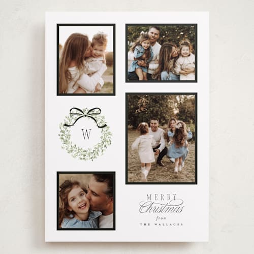 This is a marshmallow holiday photo cards with standard by Everett Paper Goods called wreath multi printing on recycled smooth signature in grand