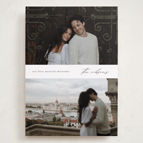 This is a snow holiday photo cards with standard by Stacey Meacham called minimal merry printing on recycled smooth signature in grand