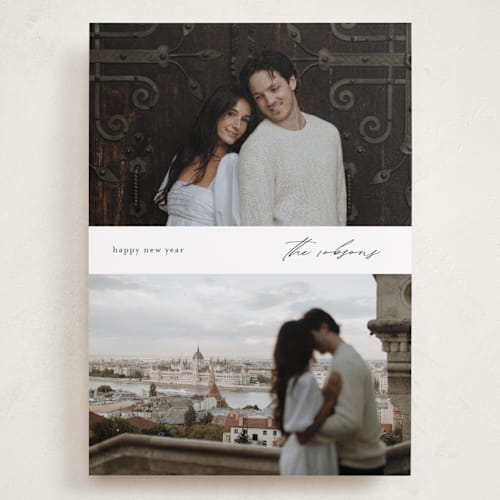 This is a snow holiday photo cards with standard by Stacey Meacham called minimal merry printing on recycled smooth signature in grand