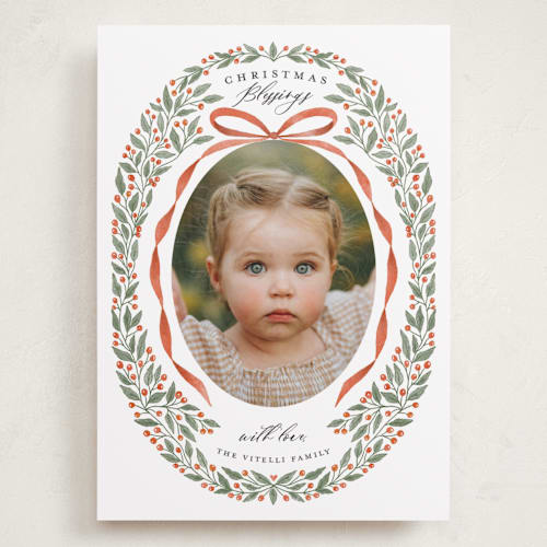 This is a cinnabar holiday photo cards with standard by Tracey Khalei called shiloh printing on recycled smooth signature in grand