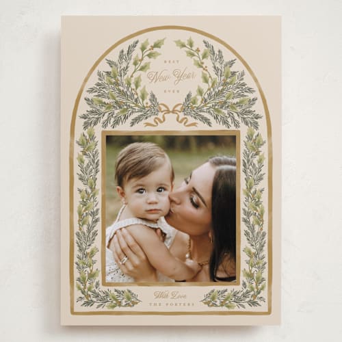 This is a champagne holiday photo cards with standard by Leah Bisch called outlined printing on recycled smooth signature in grand