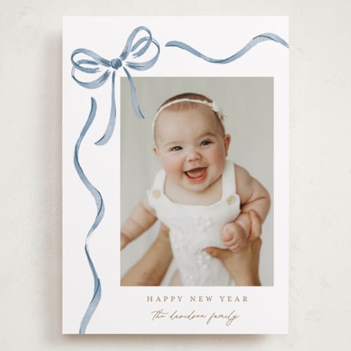 This is a blueberry holiday photo cards with standard by Jackie Crawford called watercolor bow printing on recycled smooth signature in grand