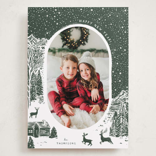 This is a pine holiday photo cards with standard by Jenna Holcomb called cabin in the woods printing on recycled smooth signature in grand