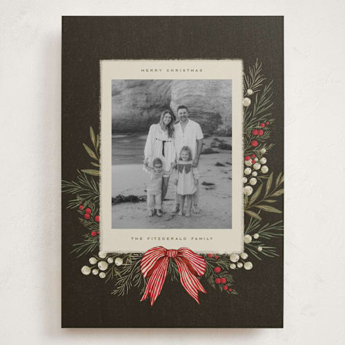 This is a holly berry holiday photo cards with standard by Wildfield Paper Co called vintage garland printing on recycled smooth signature in grand