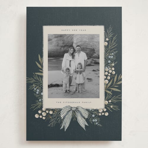 This is a juniper holiday photo cards with standard by Wildfield Paper Co called vintage garland printing on recycled smooth signature in grand