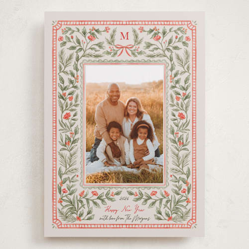 This is a garden holiday photo cards with standard by Elly called botanical tidings printing on recycled smooth signature in grand