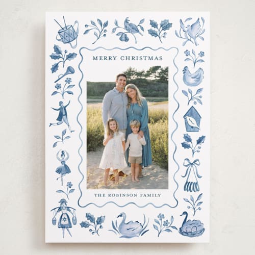 This is a snowflake holiday photo cards with standard by Sarah Knight called days of christmas printing on recycled smooth signature in grand