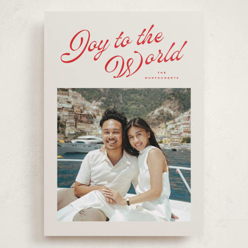 This is a cranberry holiday photo cards with standard by Wildfield Paper Co called holly berrie printing on recycled smooth signature in grand