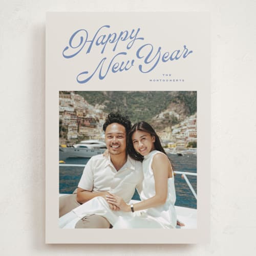 This is a blue spruce holiday photo cards with standard by Wildfield Paper Co called holly berrie printing on recycled smooth signature in grand