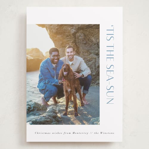 This is a sea spray holiday photo cards with standard by Corinne Malesic called tis the sea-sun printing on recycled smooth signature in grand