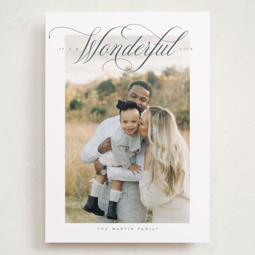 This is a blue spruce holiday photo cards with standard by Heather Cairl called just wonderful printing on recycled smooth signature in grand