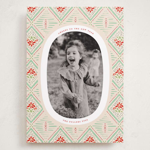 This is a peppermint holiday photo cards with standard by Julie Murray called poinsettia printing on recycled smooth signature in grand