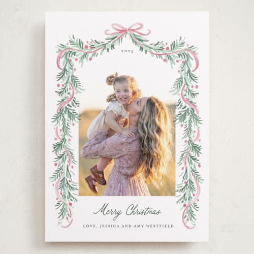 This is a winter rose holiday photo cards with standard by frau brandt called soft garland printing on recycled smooth signature in grand