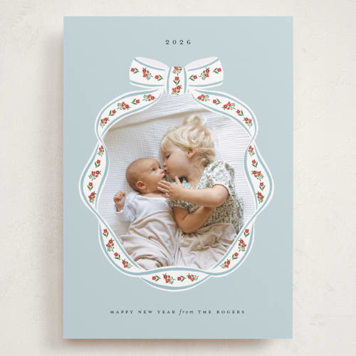 This is a winter sky holiday photo cards with standard by Itsy Belle Studio called cottage ribbon printing on recycled smooth signature in grand