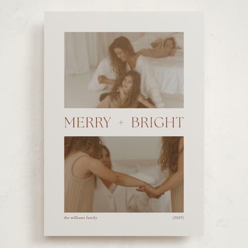 This is a chocolate holiday photo cards with standard by seulghi called merry + bright duo printing on recycled smooth signature in grand