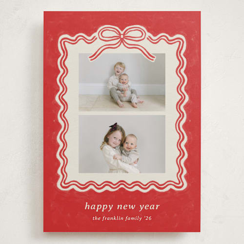 This is a cranberry holiday photo cards with standard by Kercia Jane called brushed bow printing on recycled smooth signature in grand