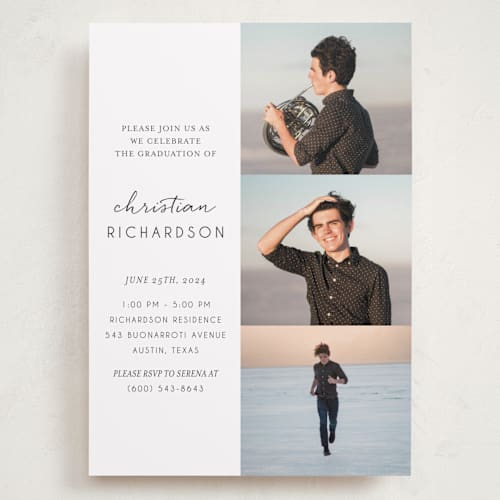 This is a snow graduation invitations with standard by Deynaaz Daraei called patchwork printing on recycled smooth signature in grand