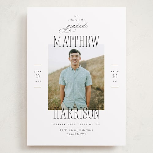 This is a tuxedo graduation invitations with standard by Pink House Press called posh party printing on recycled smooth signature in grand