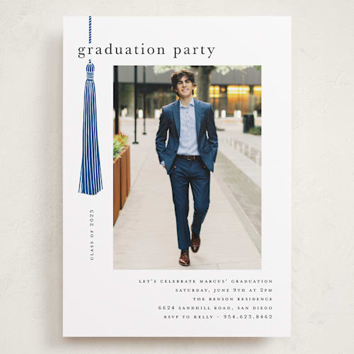 This is a cobalt graduation invitations with standard by Ashlee Townsend called tassled printing on recycled smooth signature in grand